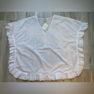 NWT TBBC Lightweight Cotton White Aunt Cathy Swimsuit V-neck Cover-up, M-L